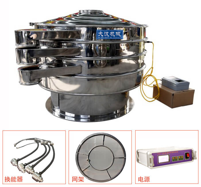  全不銹鋼超聲波振動(dòng)篩內(nèi)部組成：換能器，網(wǎng)架，電源。